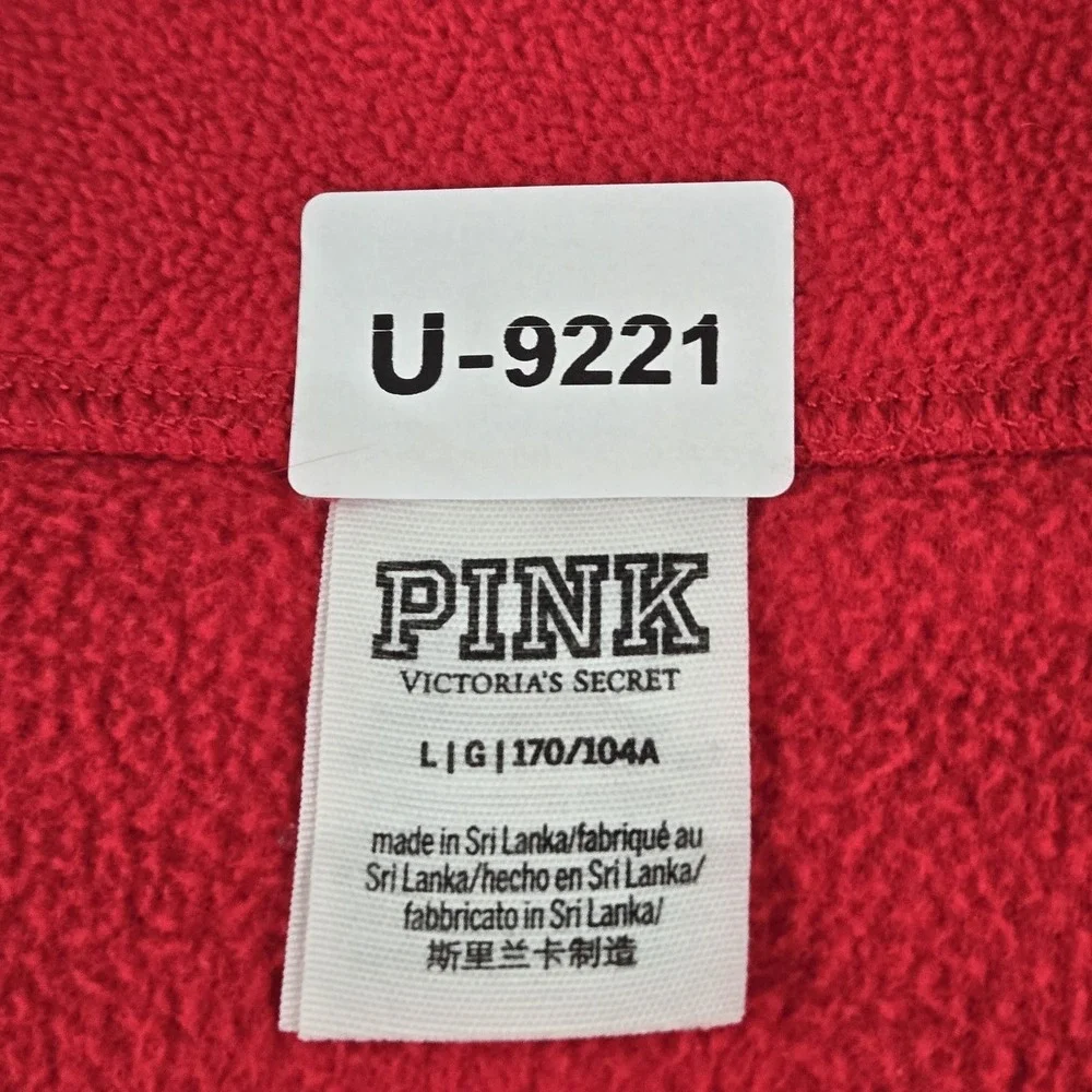 PINK Victoria's Secret Women Sweatshirt L Red Fleece Activewear Zipper‎ Long